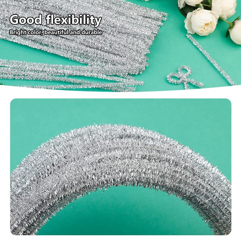 Iuuidu 100 Pcs Pipe Cleaners Chenille Stem  Glitter Silver Craft Pipe Cleaners DIY Craft Fuzzy Sticks Pipe Cleaners Bulk for Creative Handmade DIY Art Craft and Crafts Project Decoration Supplies - Image 5